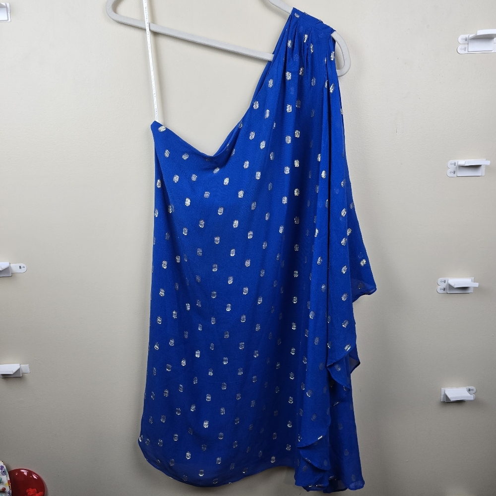 Lilly Pulitzer Blue Silk Blend One Shoulder Dress Size 10 - Picture 2 of 7